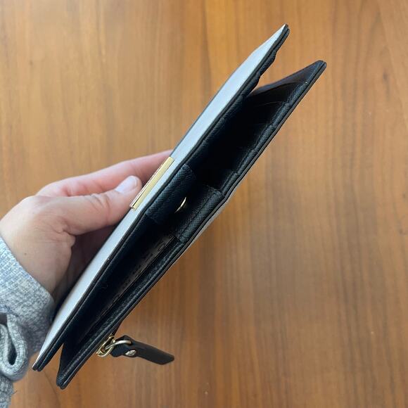 Kate Spade New York Laurel Way Neda Continental Snap Wallet Chalk Black Leather - Picture 6 of 8